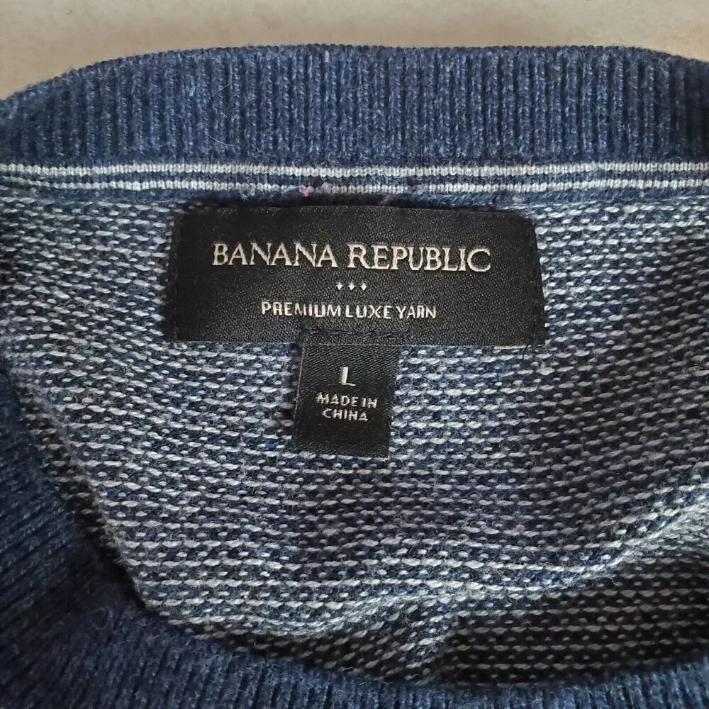 Banana Republic Sweater Mens Large Blue Cotton Silk Preppy‎ Blend Knit Classic
